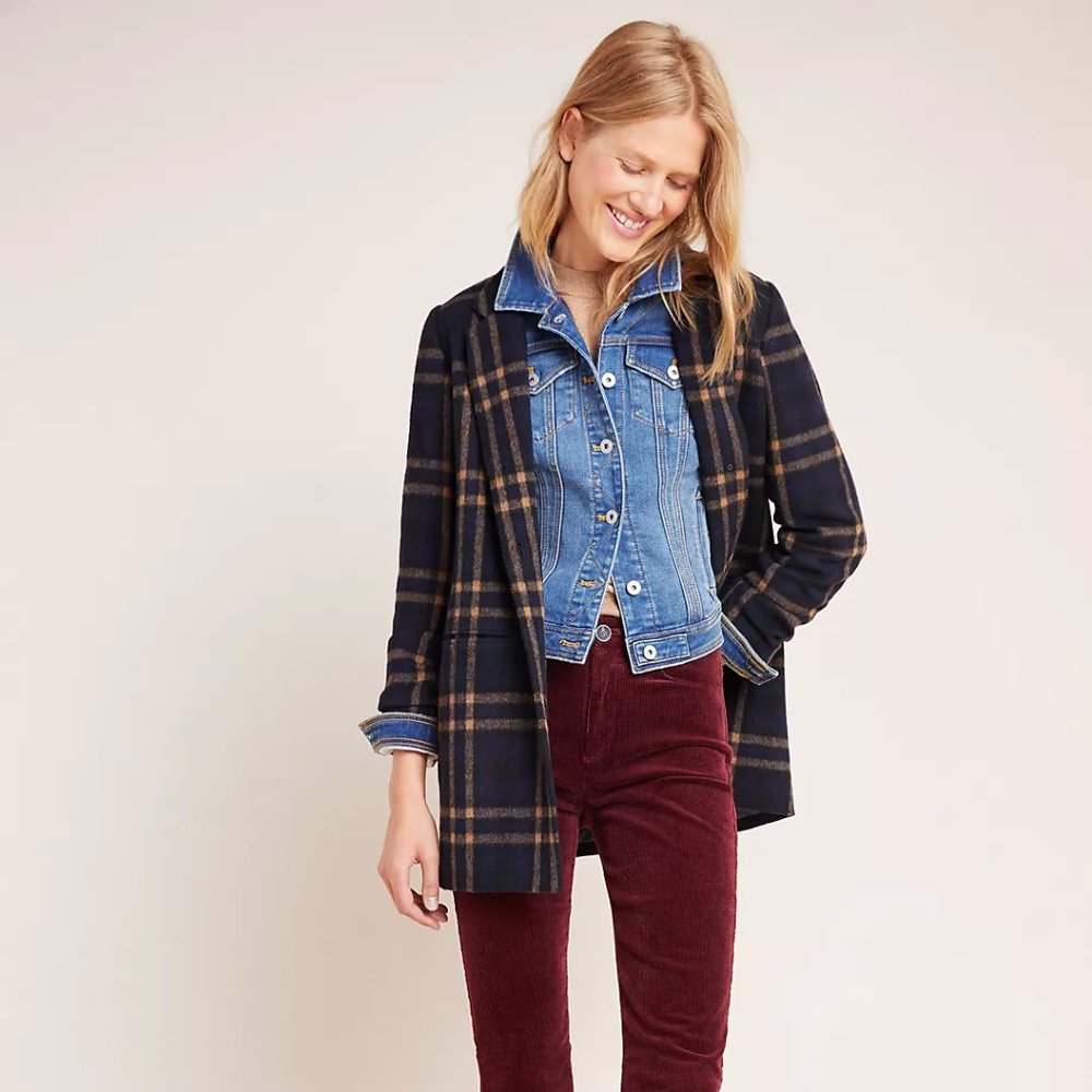 Anthropologie Jasmann Plaid Wool Coat